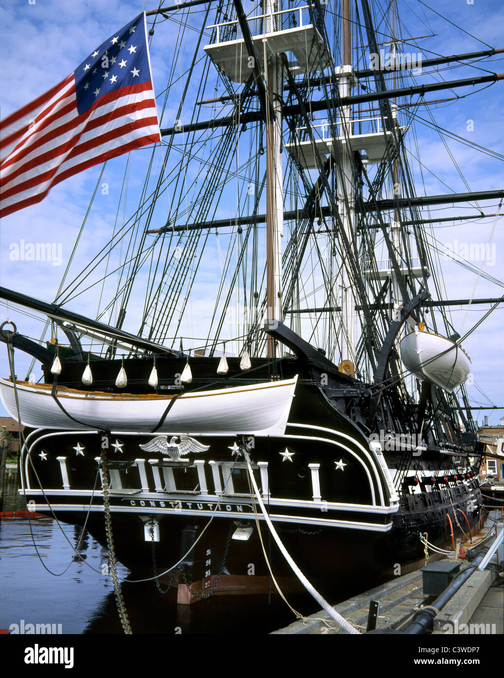Clipper Ship And Antique War Vessel, Old Ironsides, The U.S.S Stock Photo, Royalty Free Image