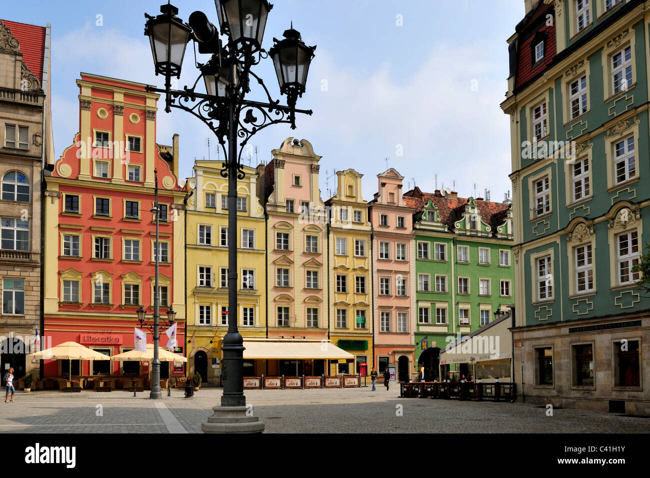 apartments, city, europe, hall, houses, lantern, market, poland Stock