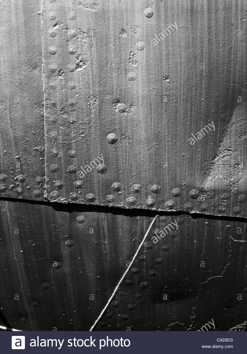 Riveted ship hull, with the rivets clearly visible Stock Photo, Royalty