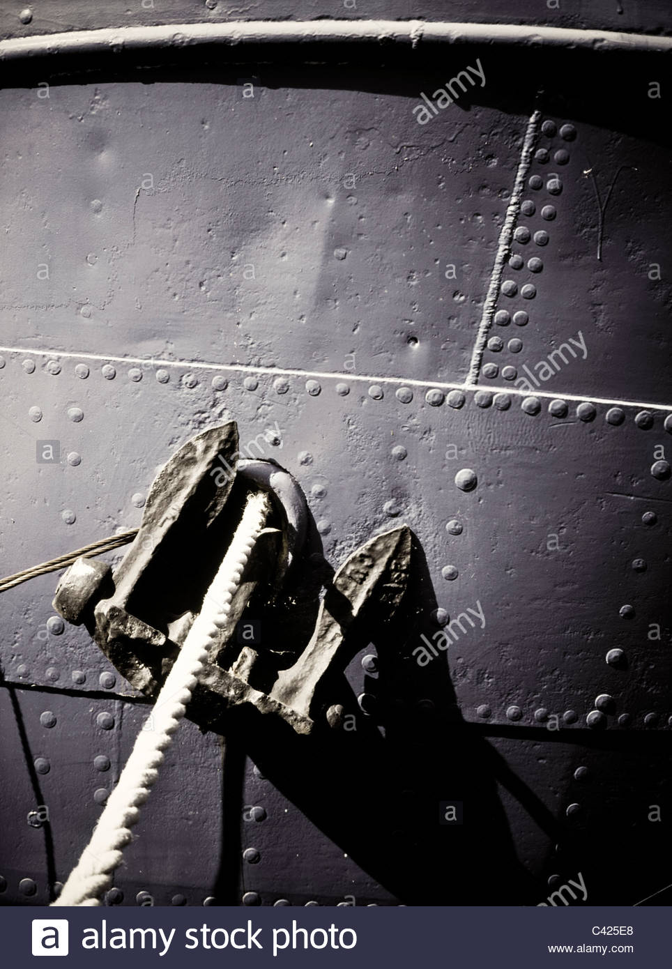 Riveted ship hull, with the rivets clearly visible Stock Photo, Royalty