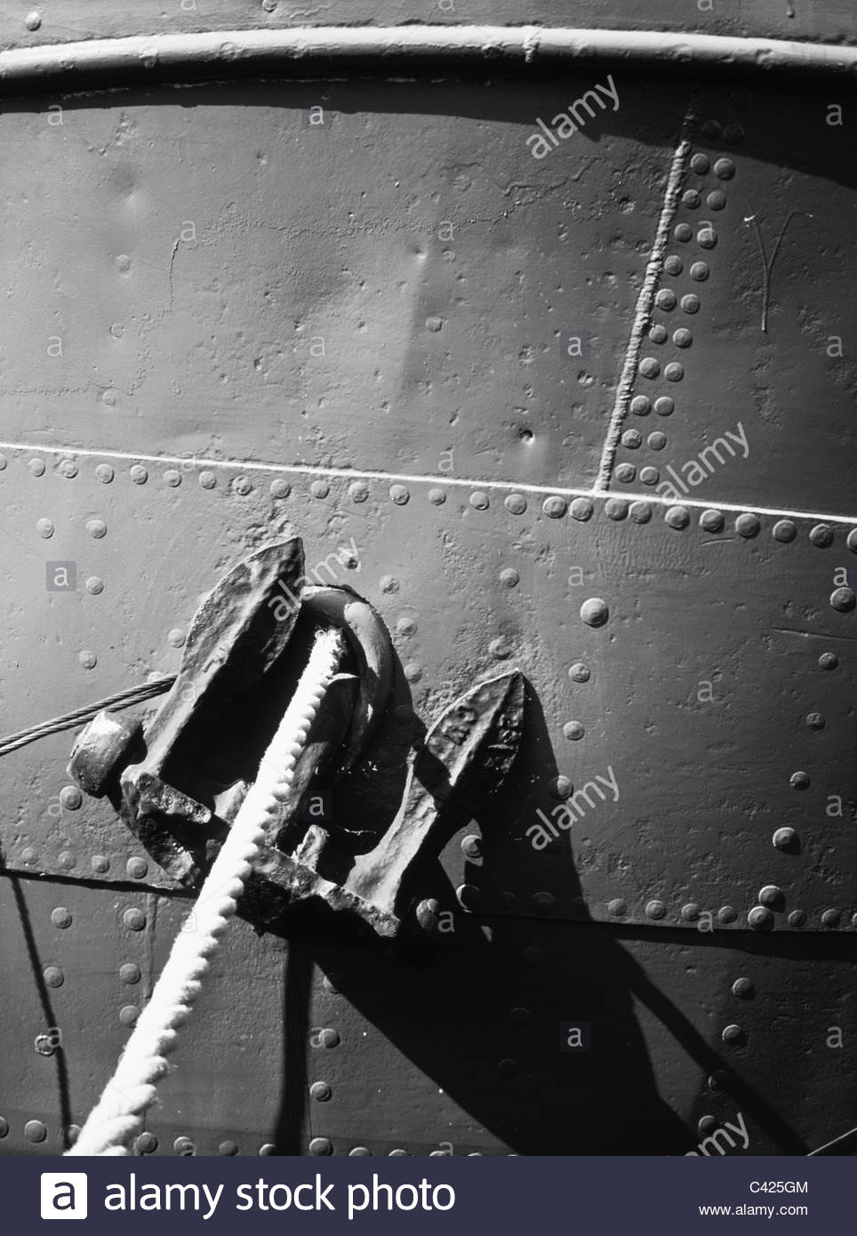 Riveted ship hull, with the rivets clearly visible Stock Photo, Royalty