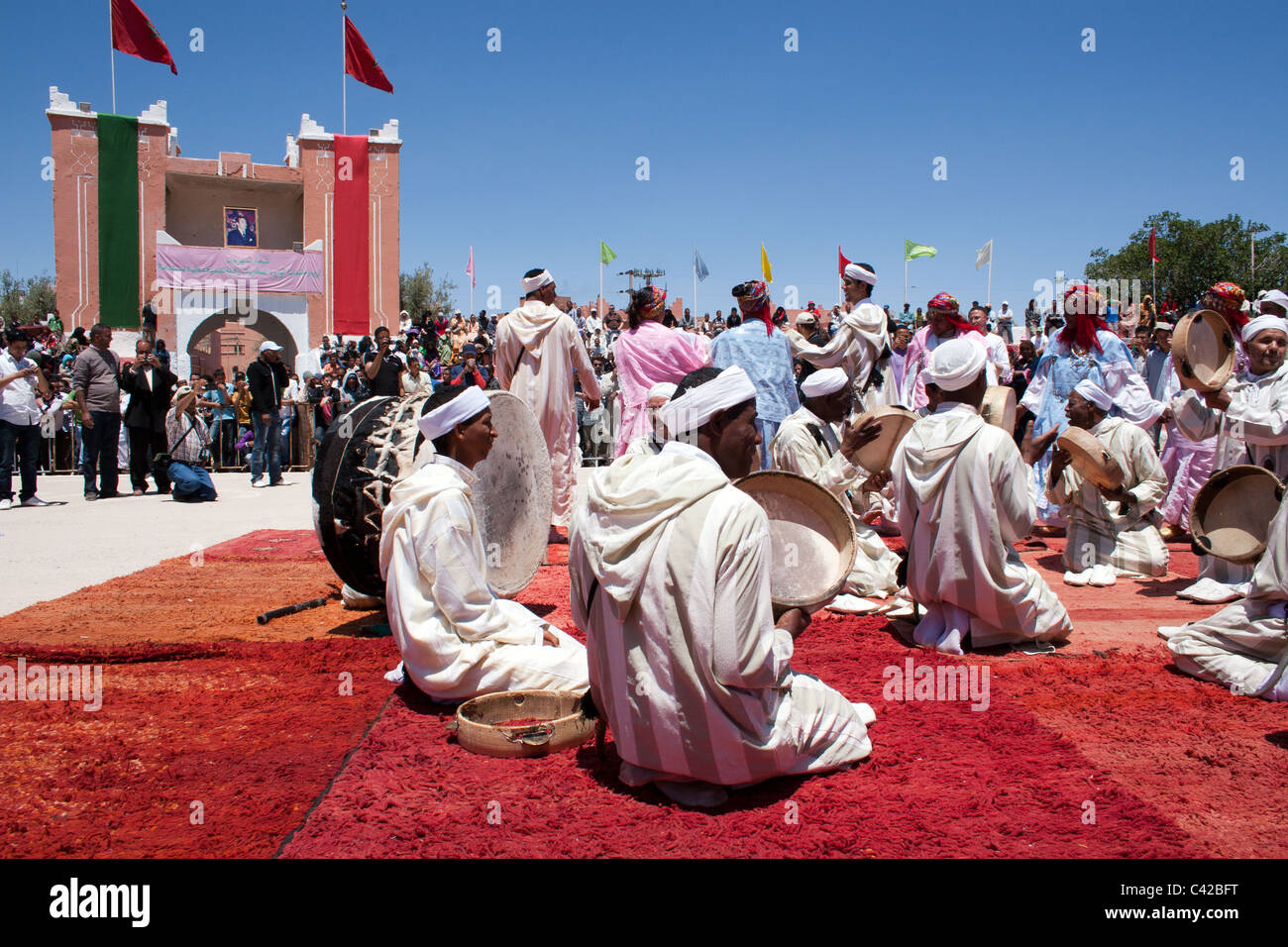Traditional performers during the annual rose festival El Kelaa Stock