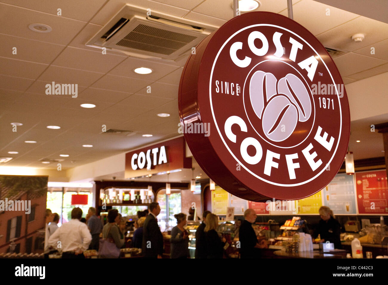 Costa Coffee cafe at Clacket Lane motorway services M25, Surrey , UK