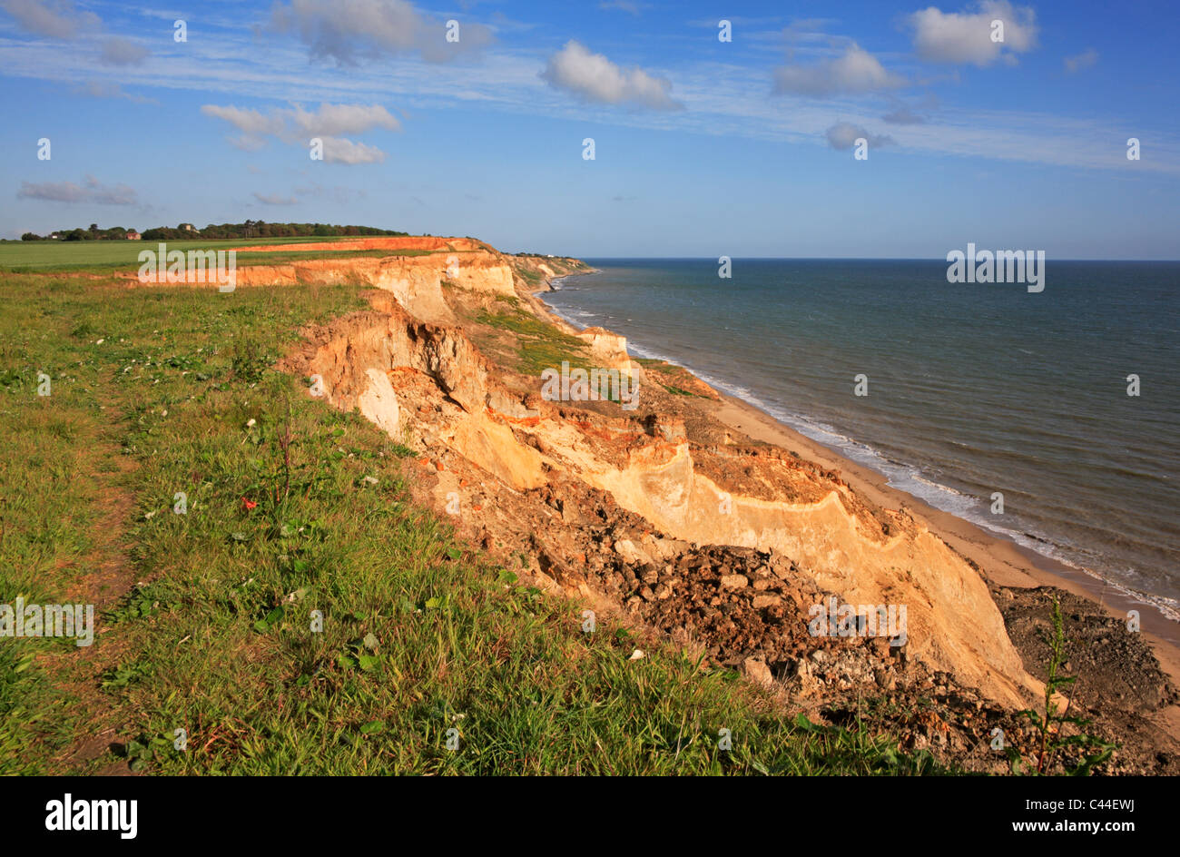 Cliff erosion with landslip on the North Norfolk coast between Stock Photo, Royalty Free Image