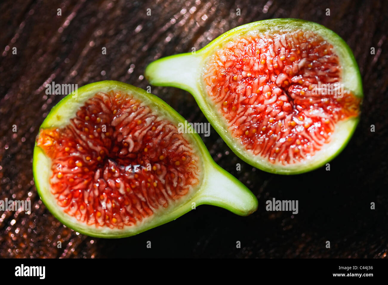 Delicious Vibrant Honey Sweet Green Fig Delicious Vibrant Honey Sweet Green Fig Figs Halved Stock