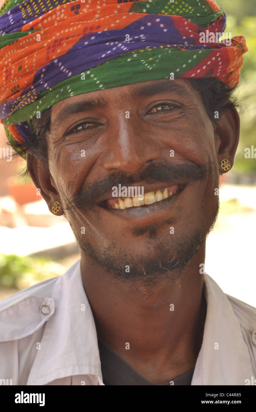 Portrait of a local guy in Jodhpur, Rajasthan, India. Stock Photo - portrait-of-a-local-guy-in-jodhpur-rajasthan-india-C44R85