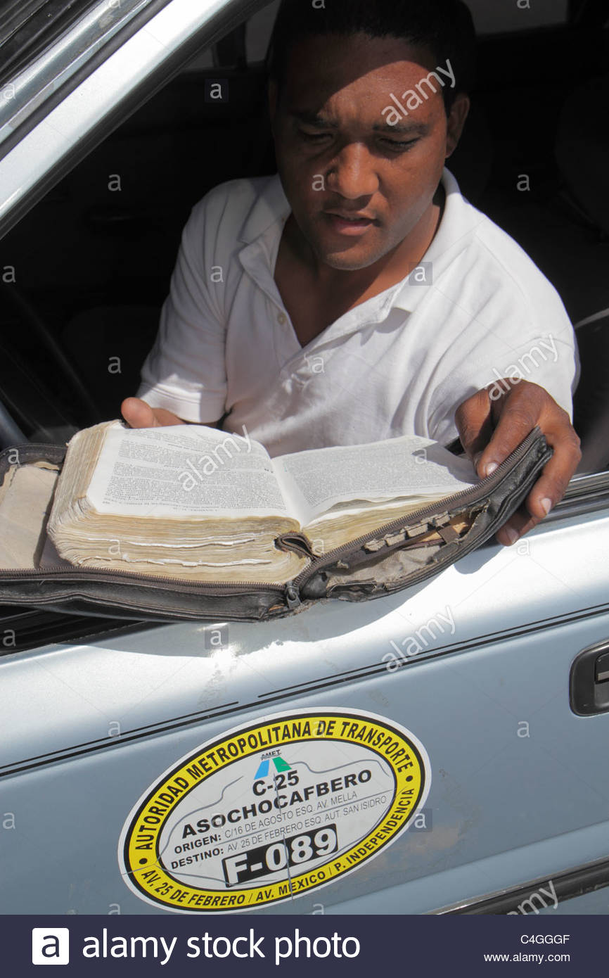 Santo Domingo Dominican Republic Hispanic man taxi cab driver job Stock