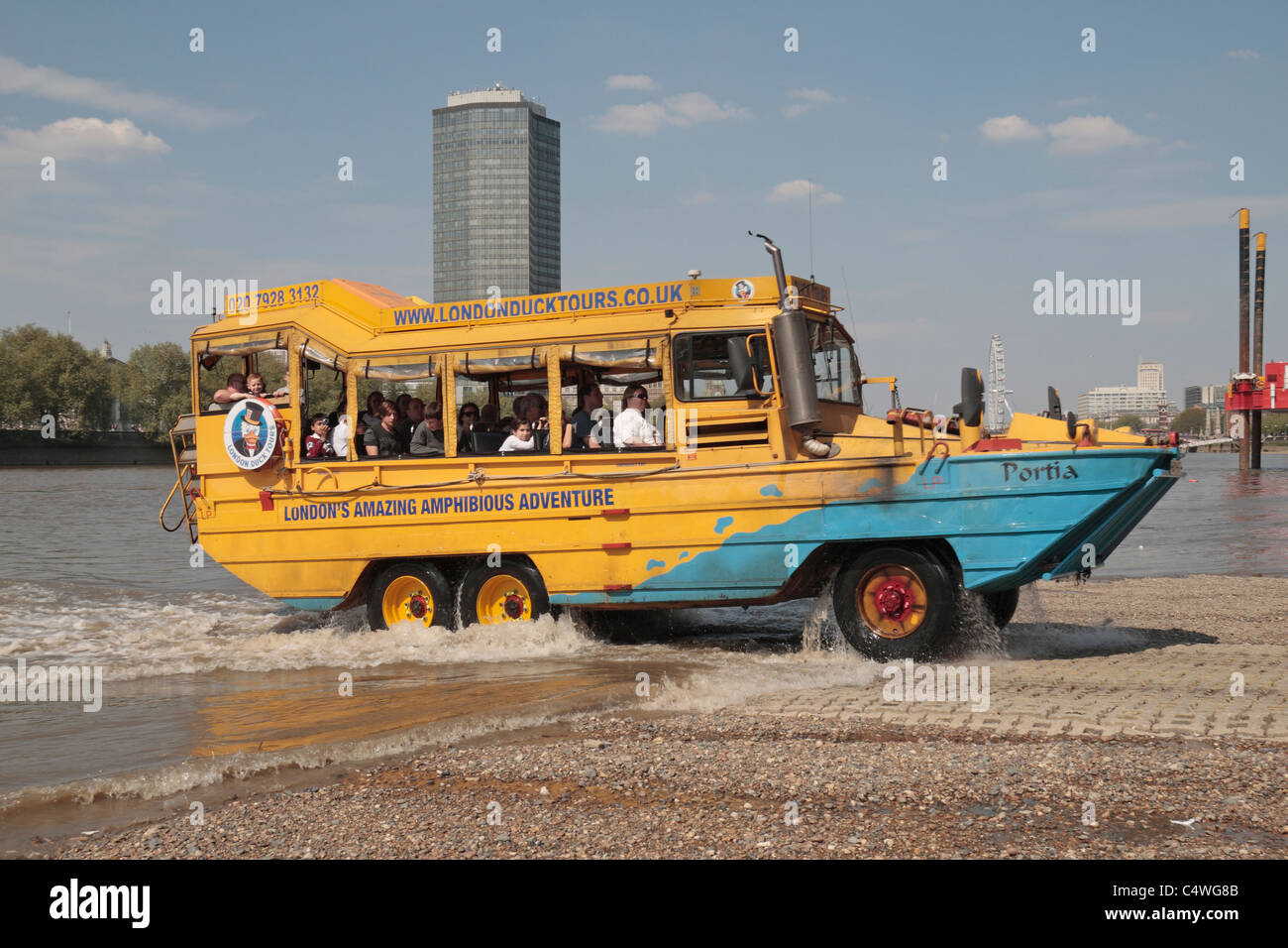 A WWII DUK-W amphibious vehicle (or Duck) converted into a 