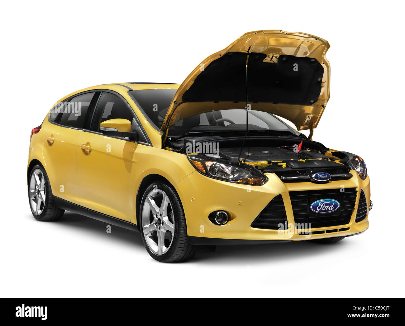 Car With Open Bonnet : Yellow 2012 Ford Focus. Car with open hood Ford Focus Flat Battery Can't Open Bonnet
