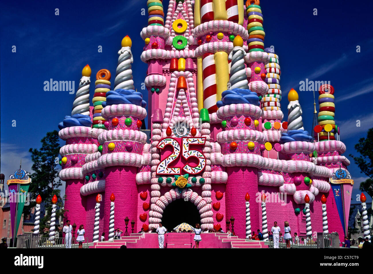 Disney World Florida and Cinderella's Castle decorated for the 25th