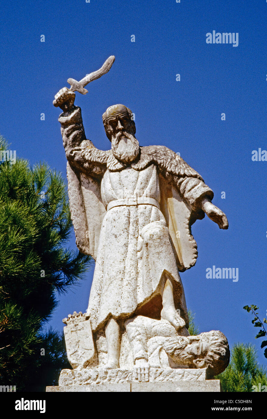 Statue of Prophet Elijah vanquishing Ba'al at Carmelite Mission on