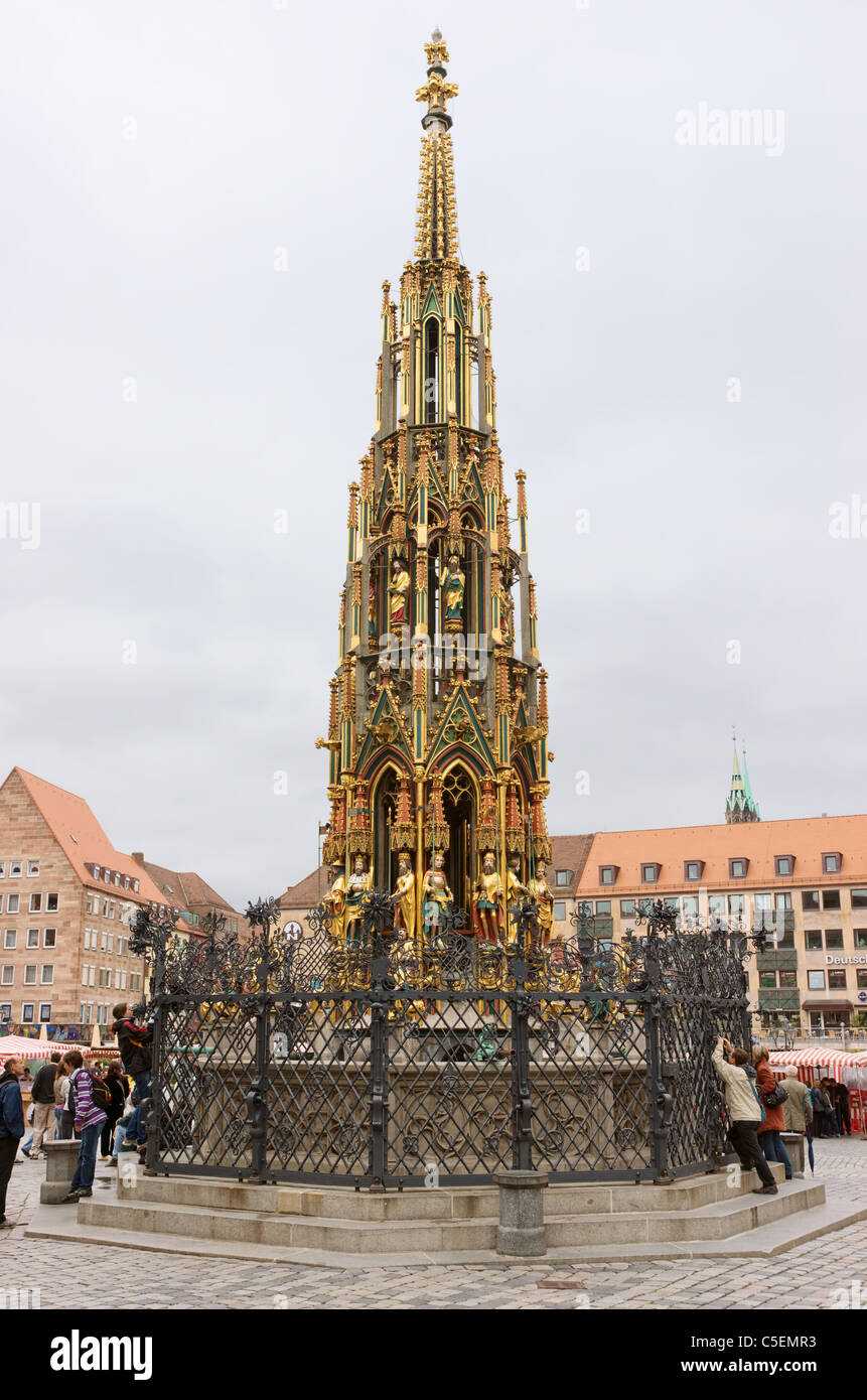 Nuremberg, Hauptmarkt, Schoner Brunnen (The Beautiful Fountain) by Stock Photo, Royalty Free
