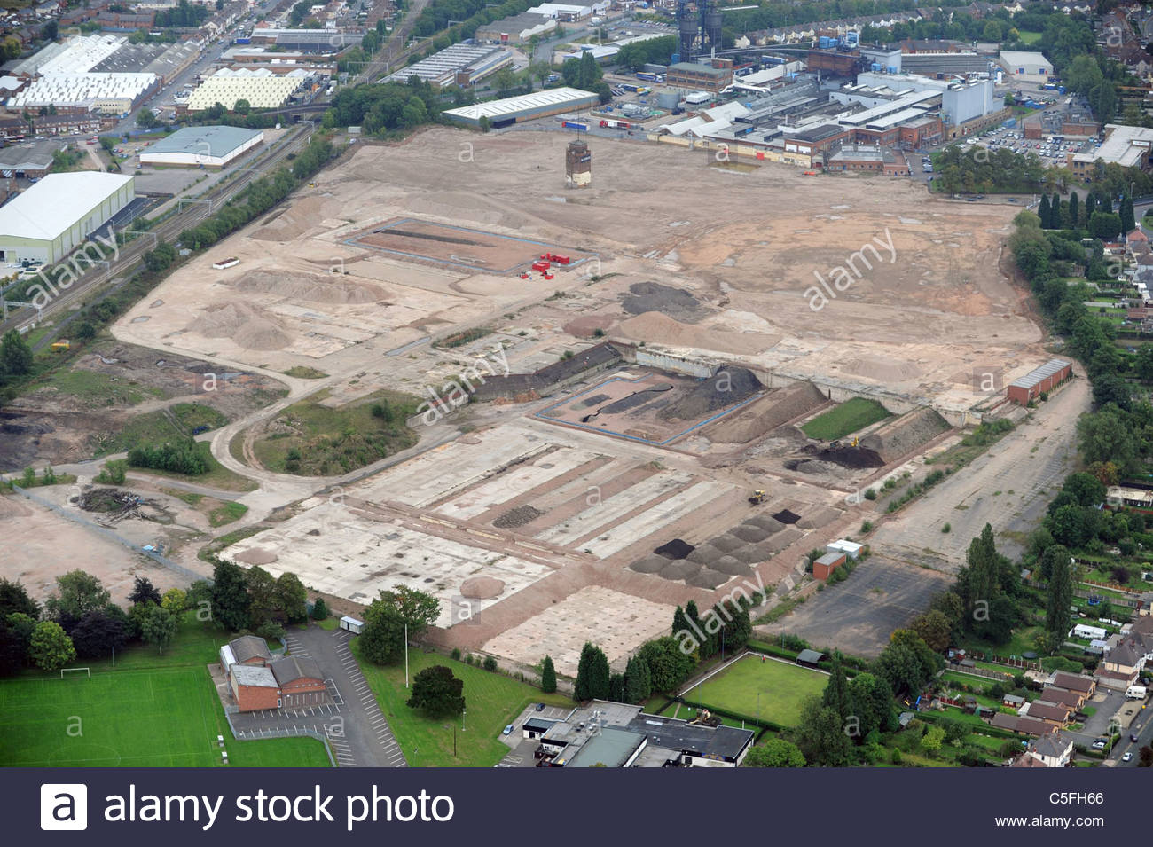 Aerial view of a Brownfield site ready for construction work Stock