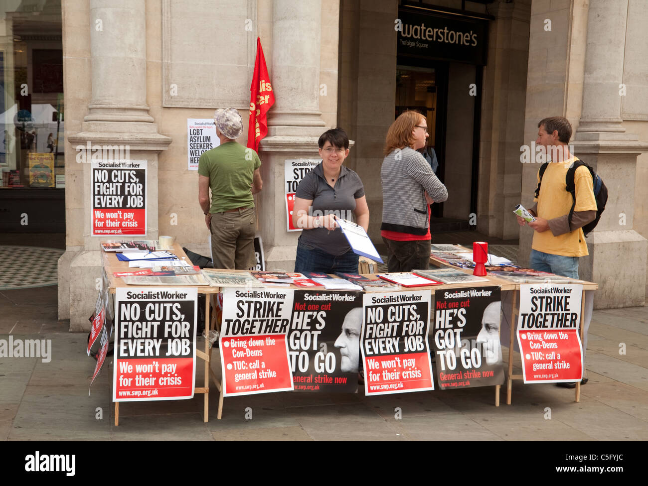 Socialist Worker Newspaper stall, Trafalgar square London UK Stock