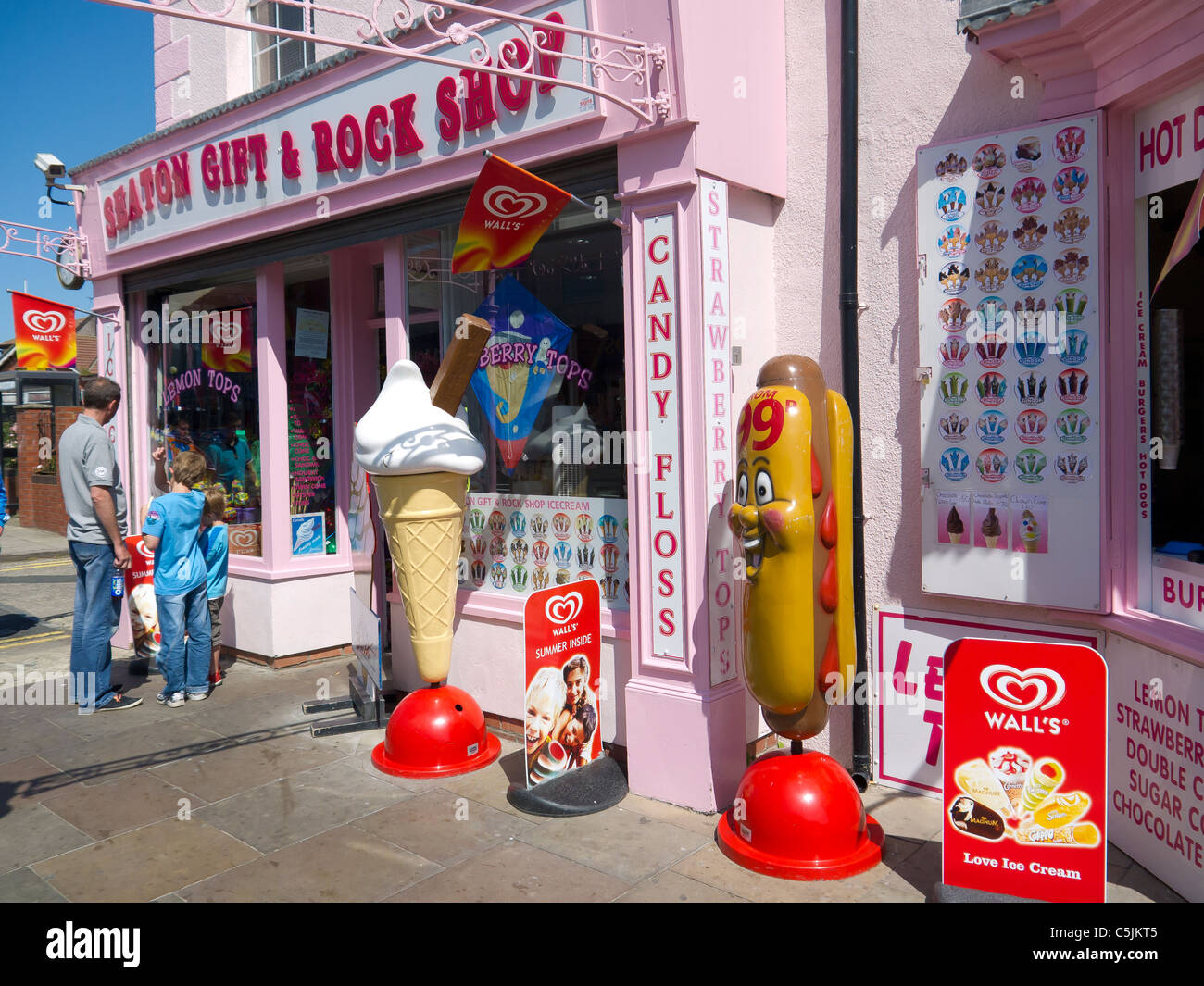 Seaside shop selling ice cream burghers and rock in Seaton Carew Stock