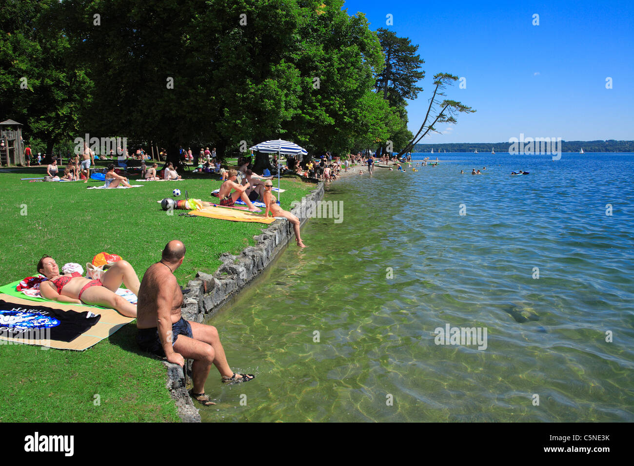 sunbathing people at lake starnberg city of tutzing bavaria germany Stock Photo 37966087 Alamy