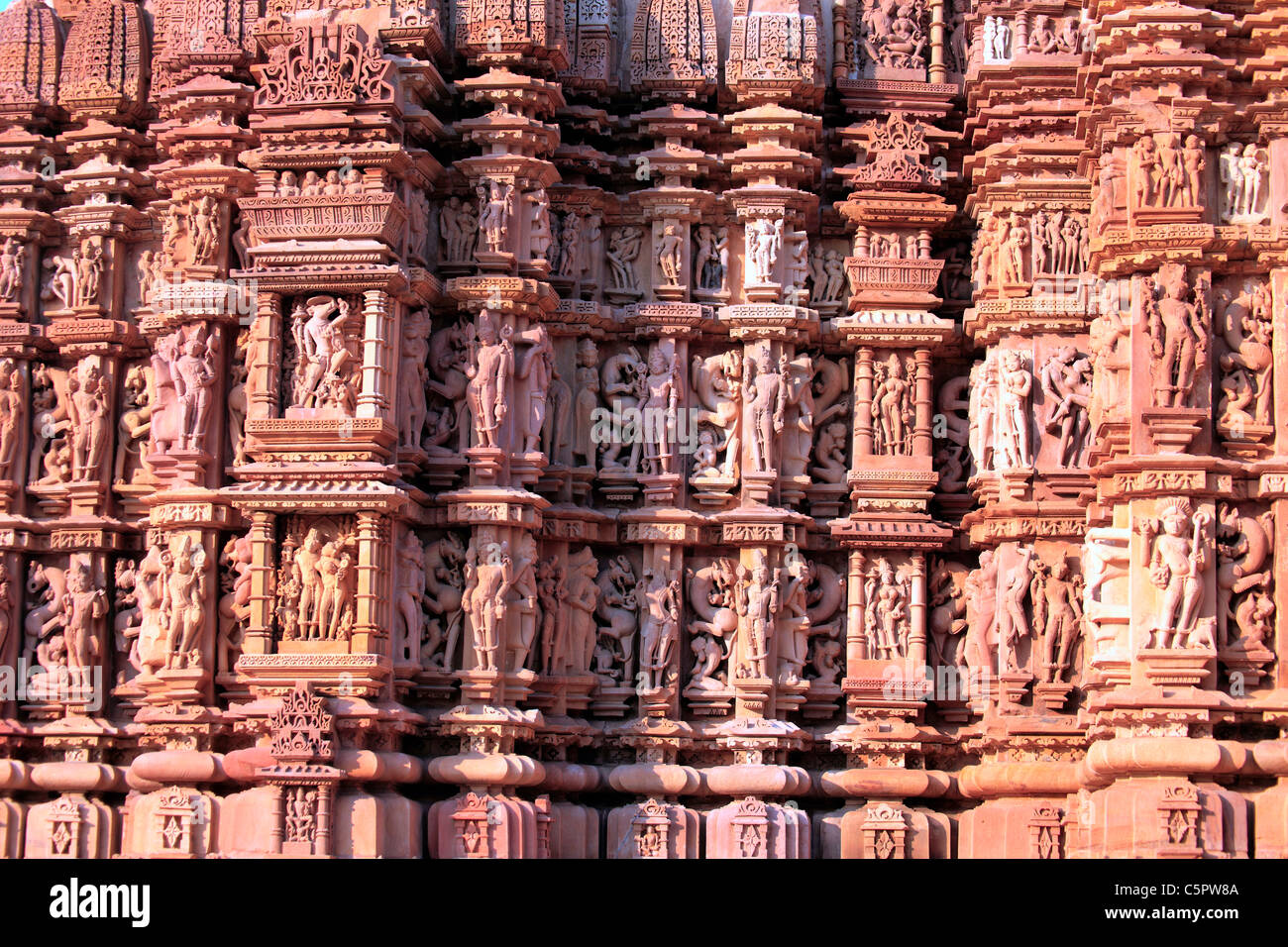 Sculptures on the wall of Hindu temple, Khajuraho, Madhya Pradesh Stock