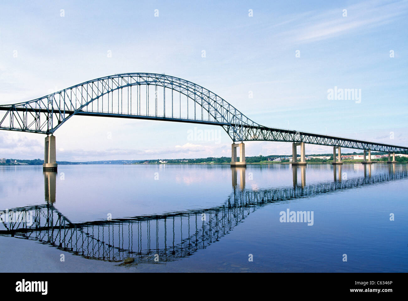 Miramichi, New Brunswick, Canada Centennial Bridge reflecting in