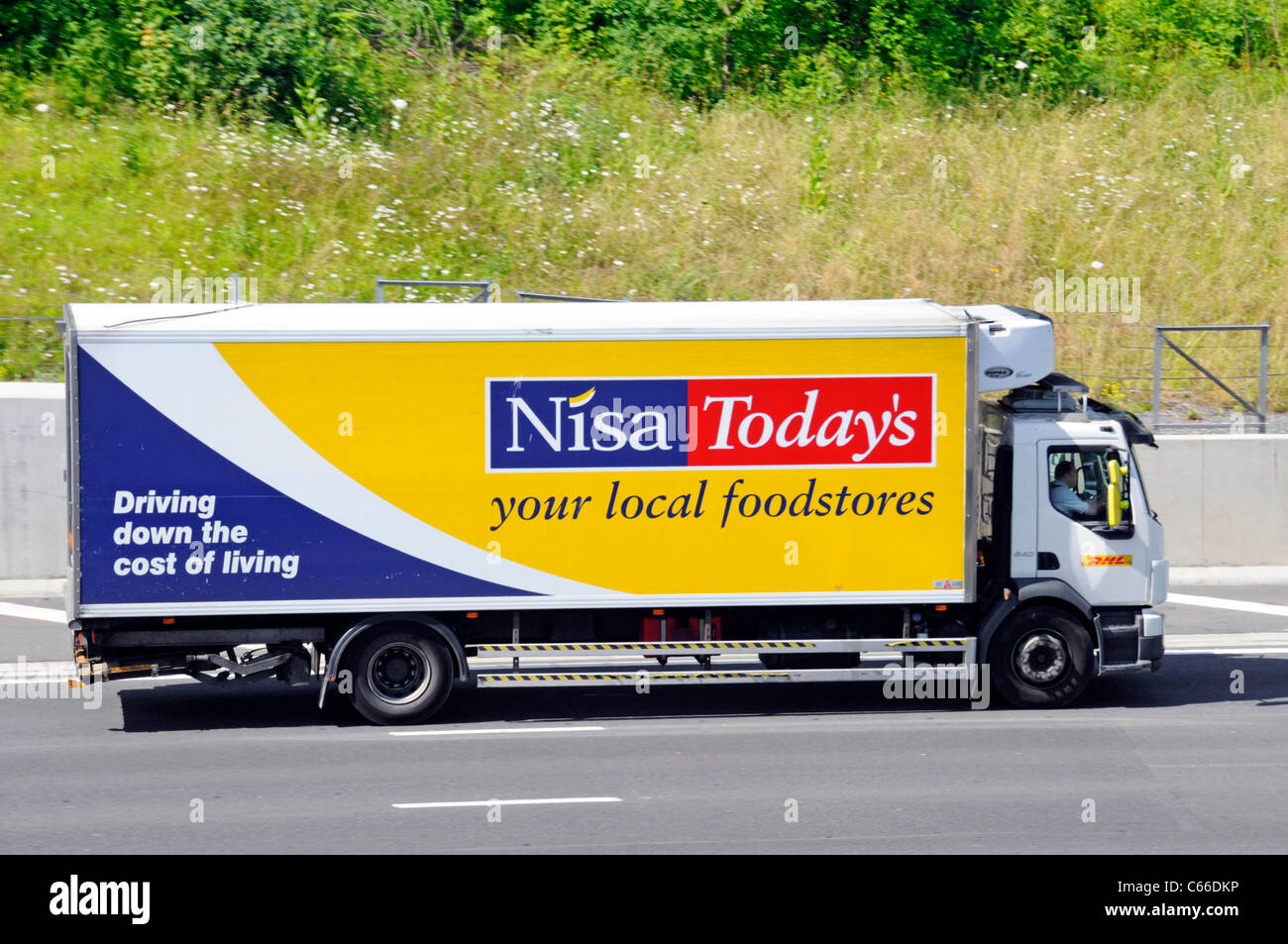 Nisa food transport lorry operated by DHL Stock Photo, Royalty Free