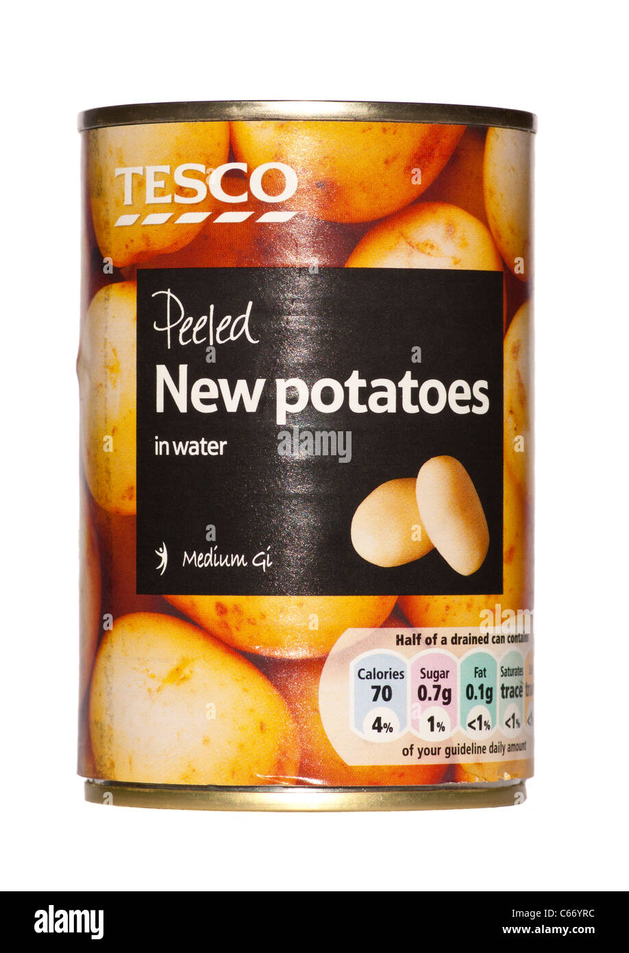 Tin Of Tesco Peeled New Potatoes Stock Photo, Royalty Free Image