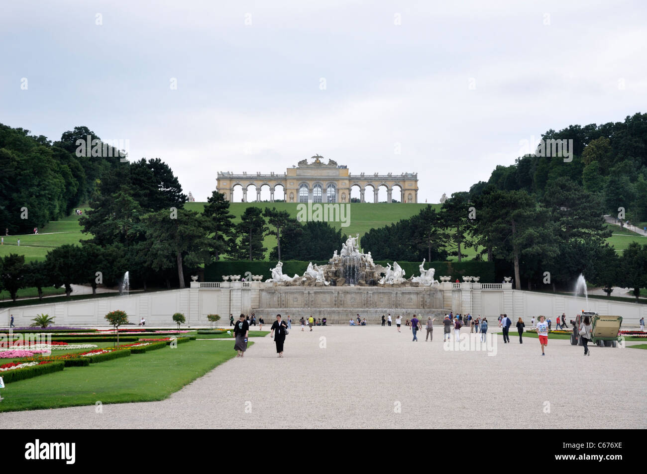 Schonbrunn Palace Gloriette Monument And Neptune Fountain Vienna