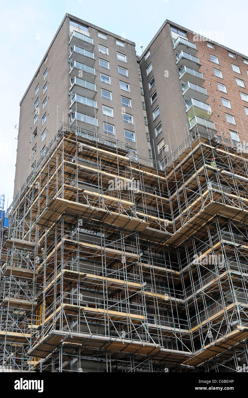 Scaffolding on high rise flats in Wednesfield West Midlands England