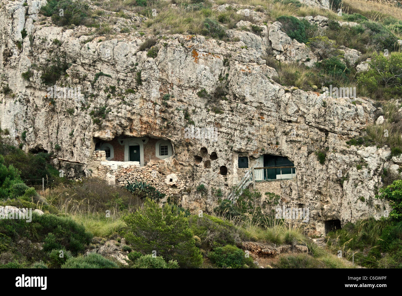 Cave dwellings Son Bou, Menorca, Spain Stock Photo, Royalty Free