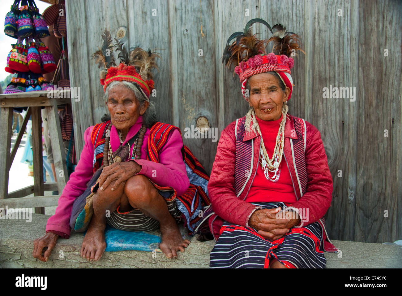 Ifugao natives in traditional tribal costume, at Banaue viewpoint Stock