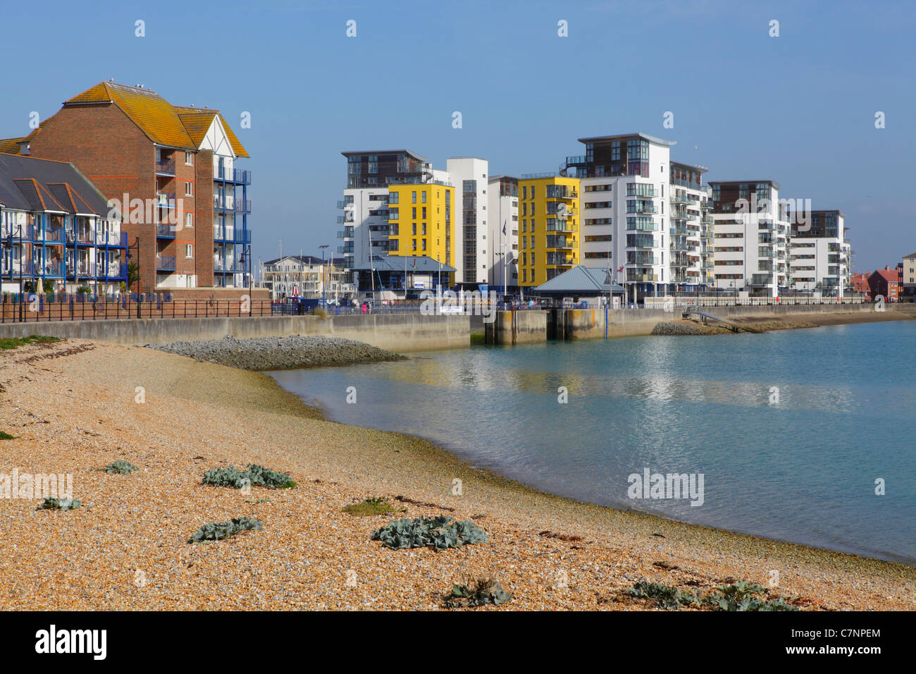 Modern architecture at Sovereign Harbour, Eastbourne, East Sussex, UK Stock Photo, Royalty Free