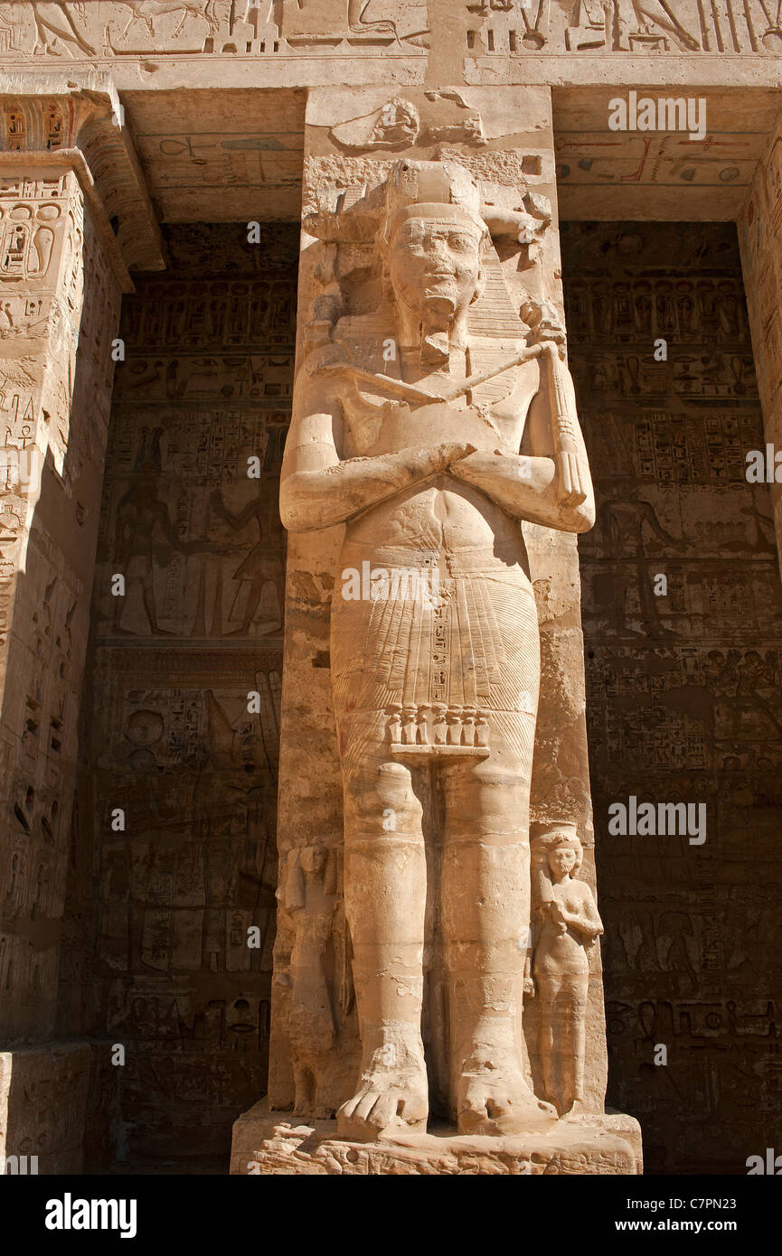 Statue of Ramses III at Habu Temple, Luxor, Egypt Stock Photo, Royalty Free Image