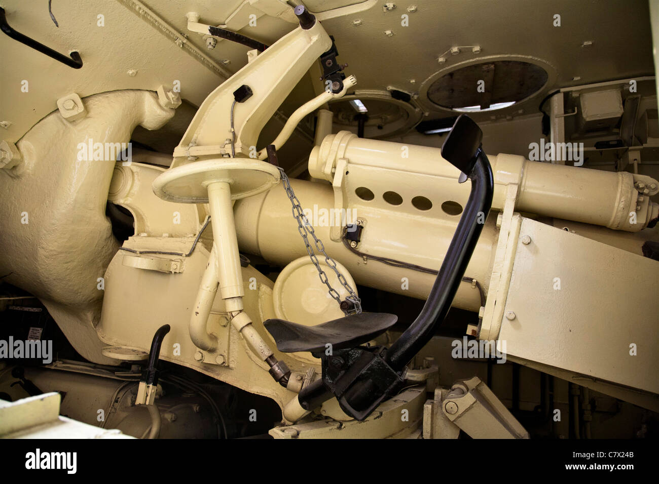 German Jagdpanther tank destroyer interior seat and gun controls Stock Photo, Royalty Free Image