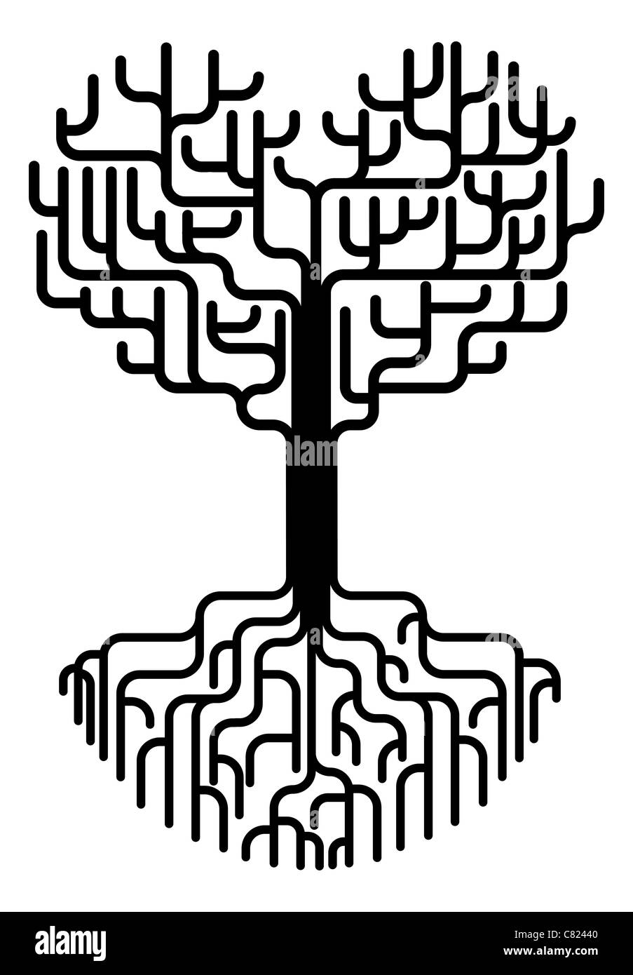 Tree with branches in the shape of a heart with strong roots. Love