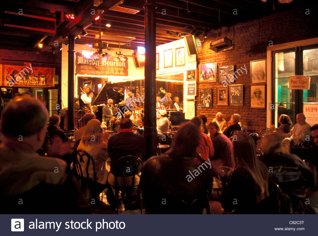 Jazz Band and Patrons in Maison Bourbon Jazz Club, French Quarter Stock