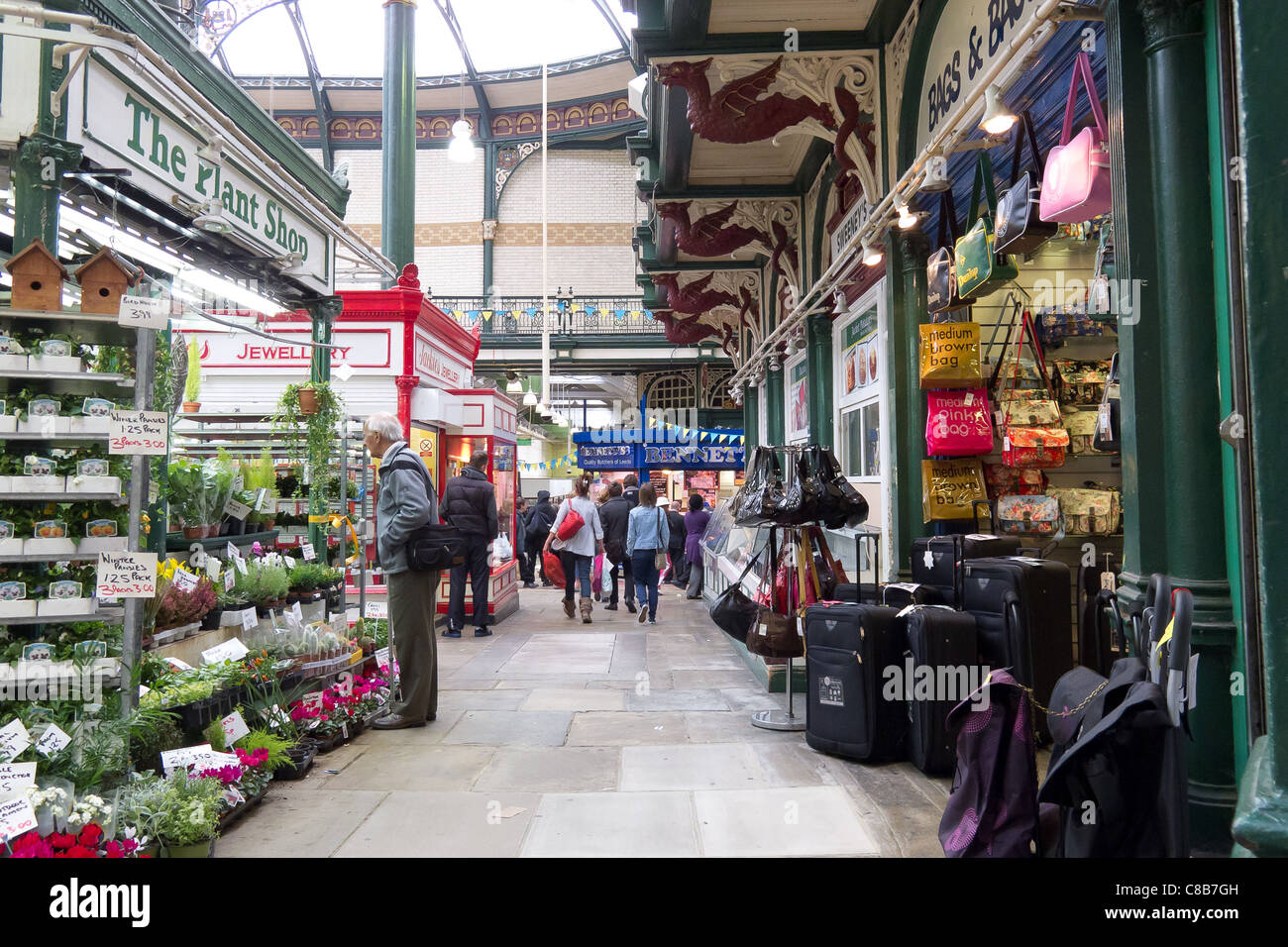 Leeds Indoor Market with its stalls Stock Photo, Royalty Free Image