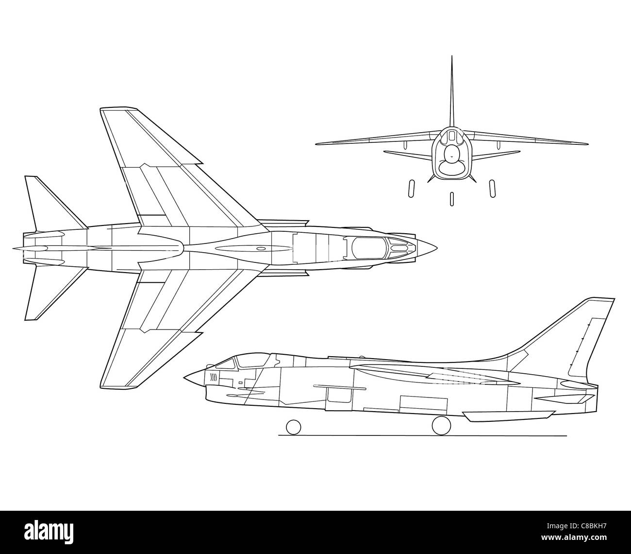 3 view aircraft line art drawing F8 Stock Photo 39594835 Alamy