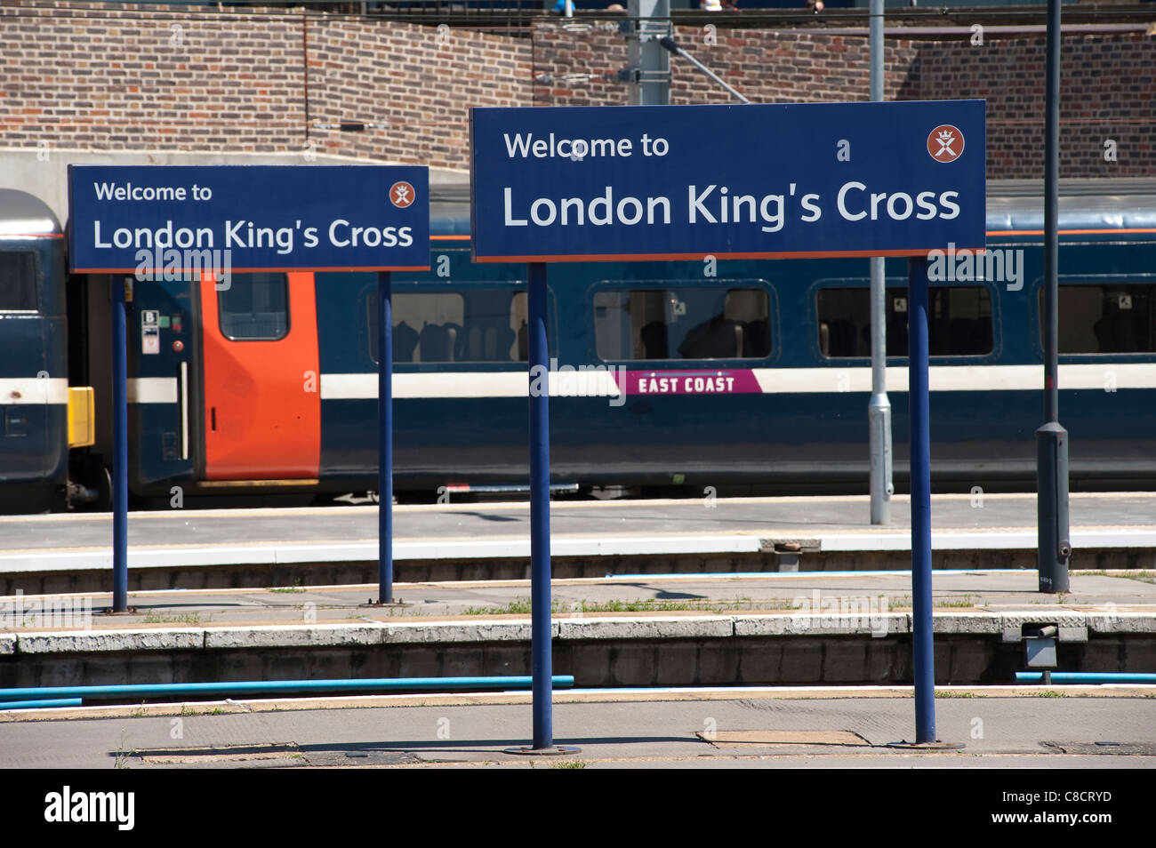 platform signs at Kings Cross railway Station, London Stock