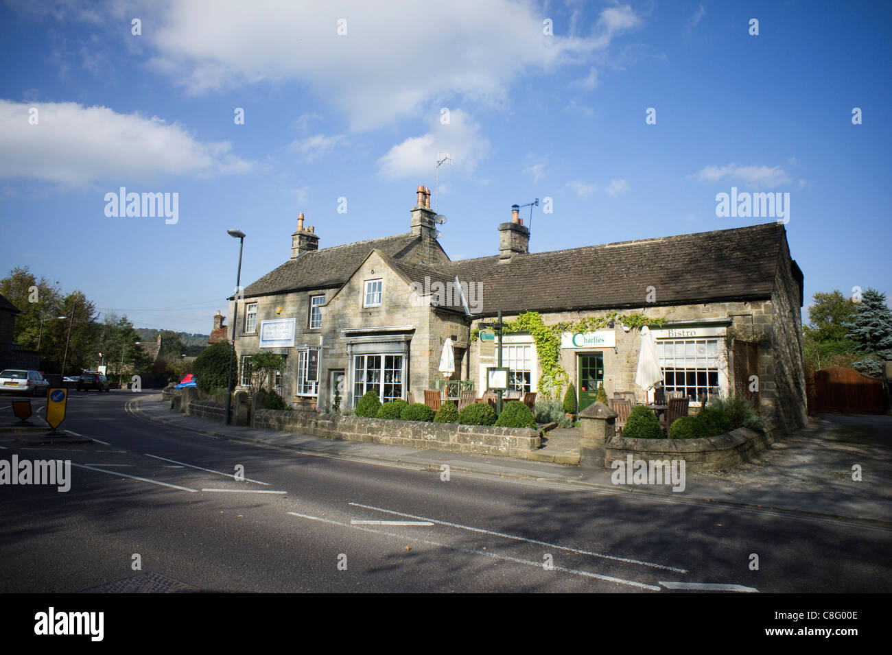 Charlies Cafe And Bistro On The A637 In Baslow Derbyshire Stock Photo