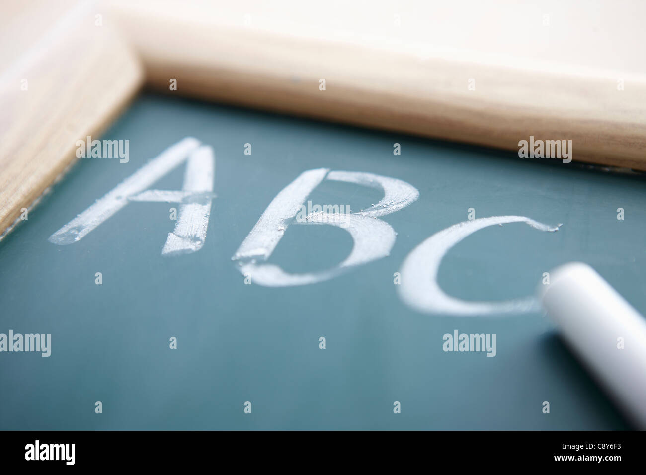 Alphabets On Black Board And A White Chalk Stock Photo Alamy