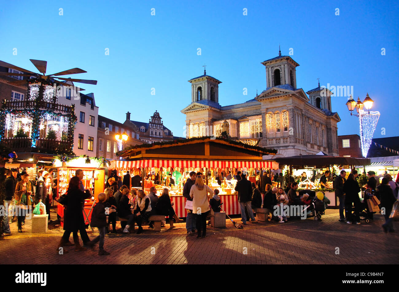 German Christmas Market at dusk, Market Square, Kingston upon Thames