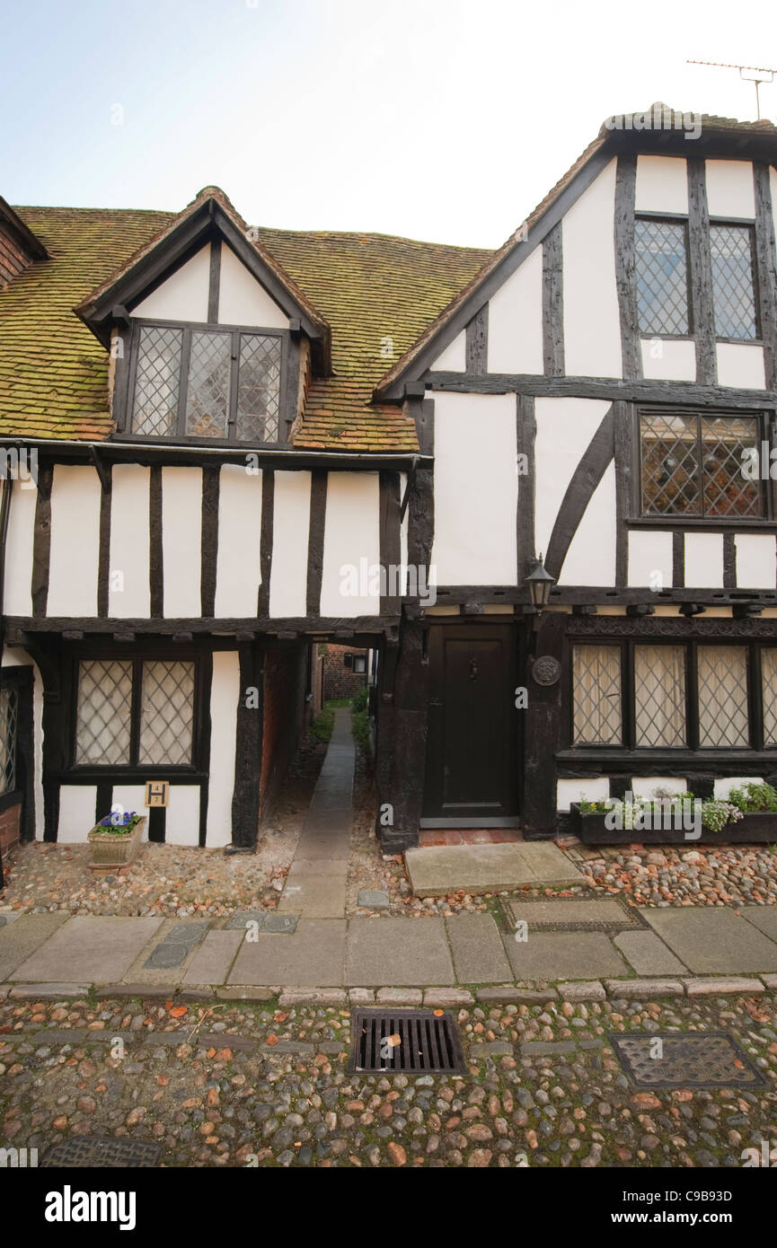 Old timber framed English village houses in Church Square, Rye, East