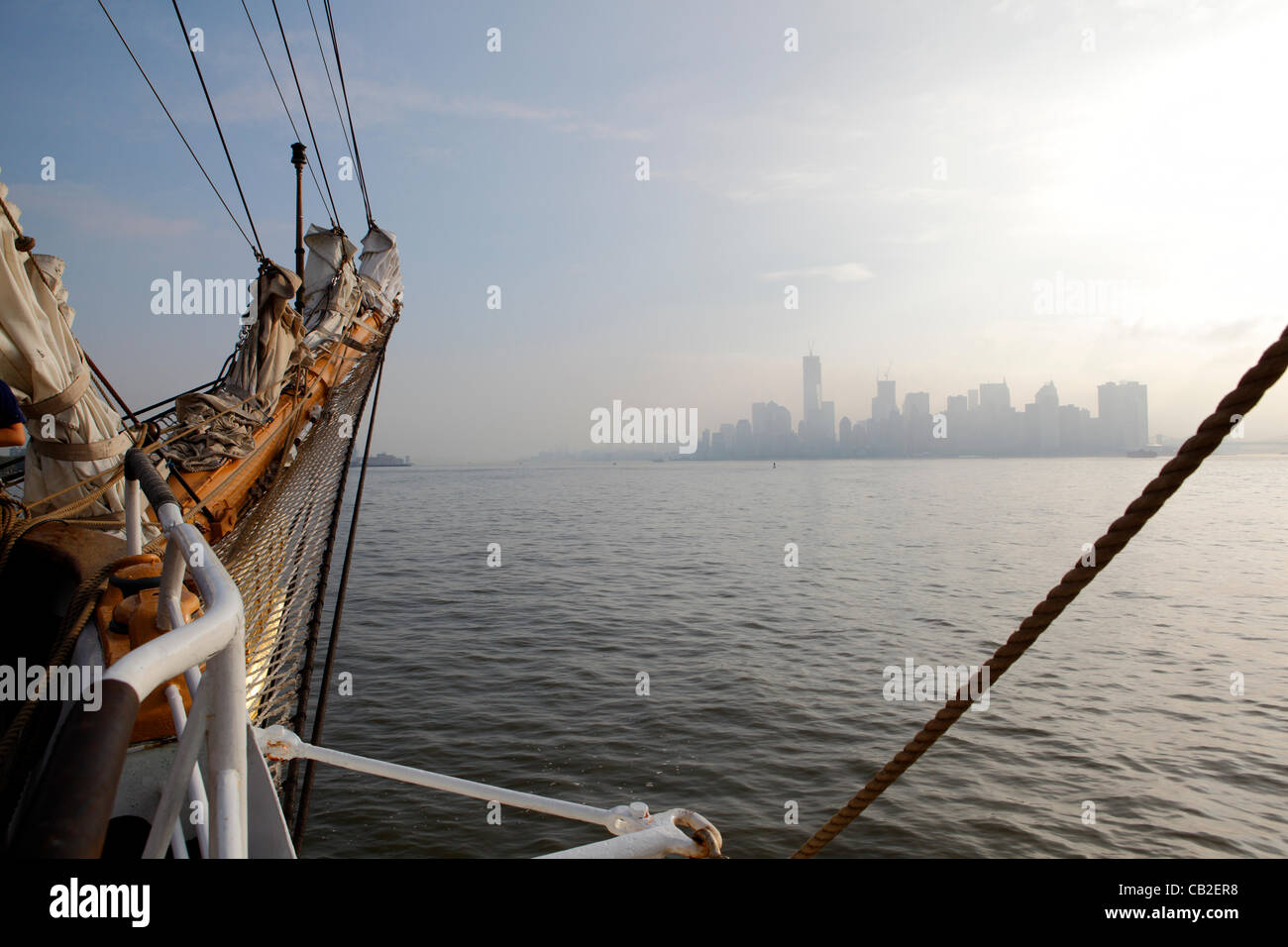 USCG Eagle On Hudson River With Manhattan Skyline In Background