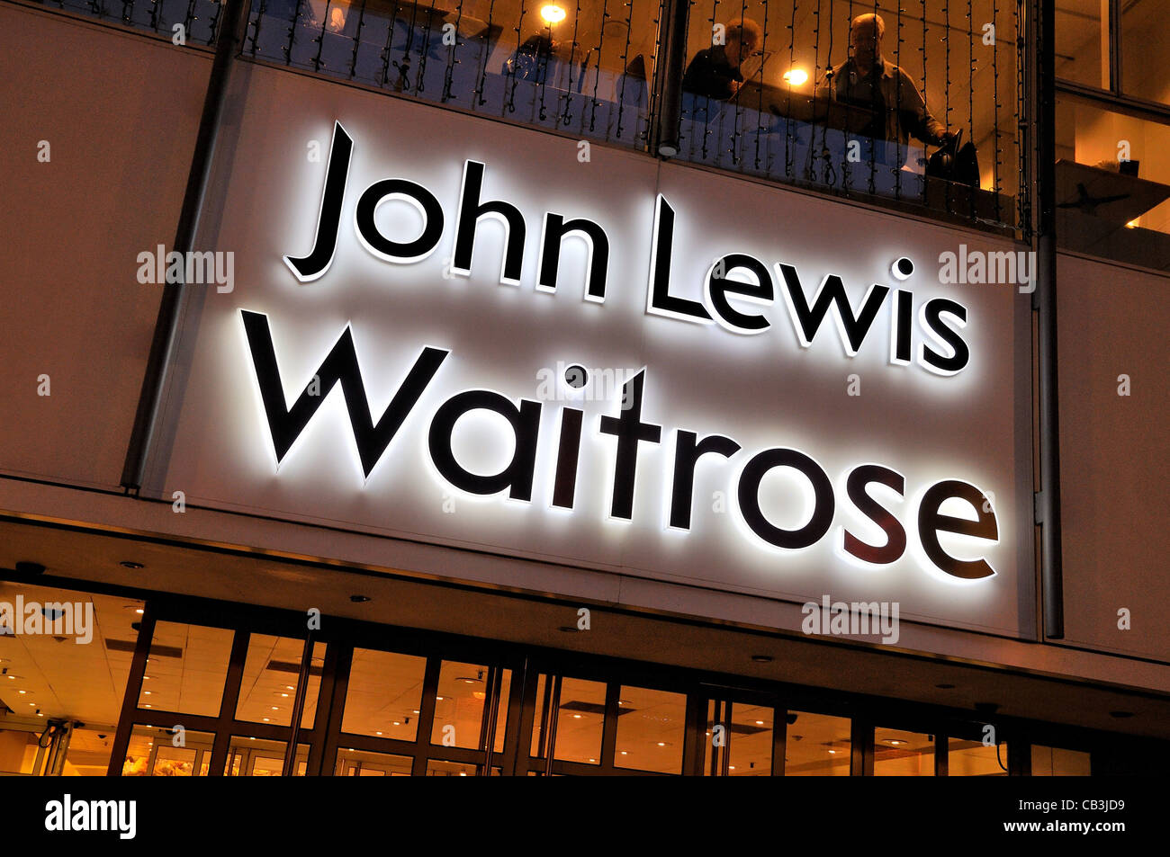 John Lewis and Waitrose logo on entrance to Kingston ,Surrey shop Stock