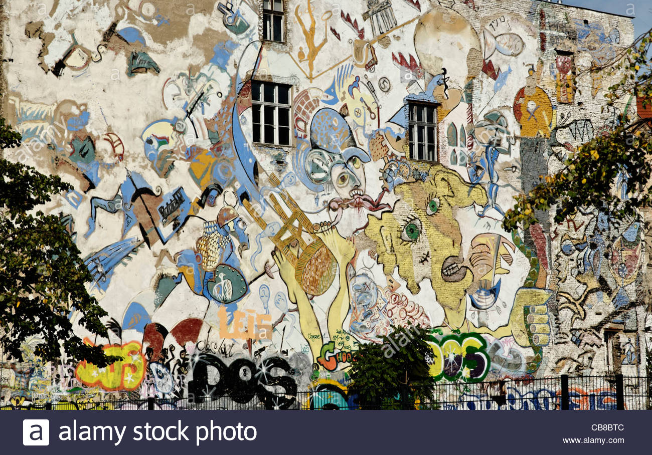 Stock photo graffiti style mural on the rear wall of the kunsthaus tacheles art house tacheles in berlin