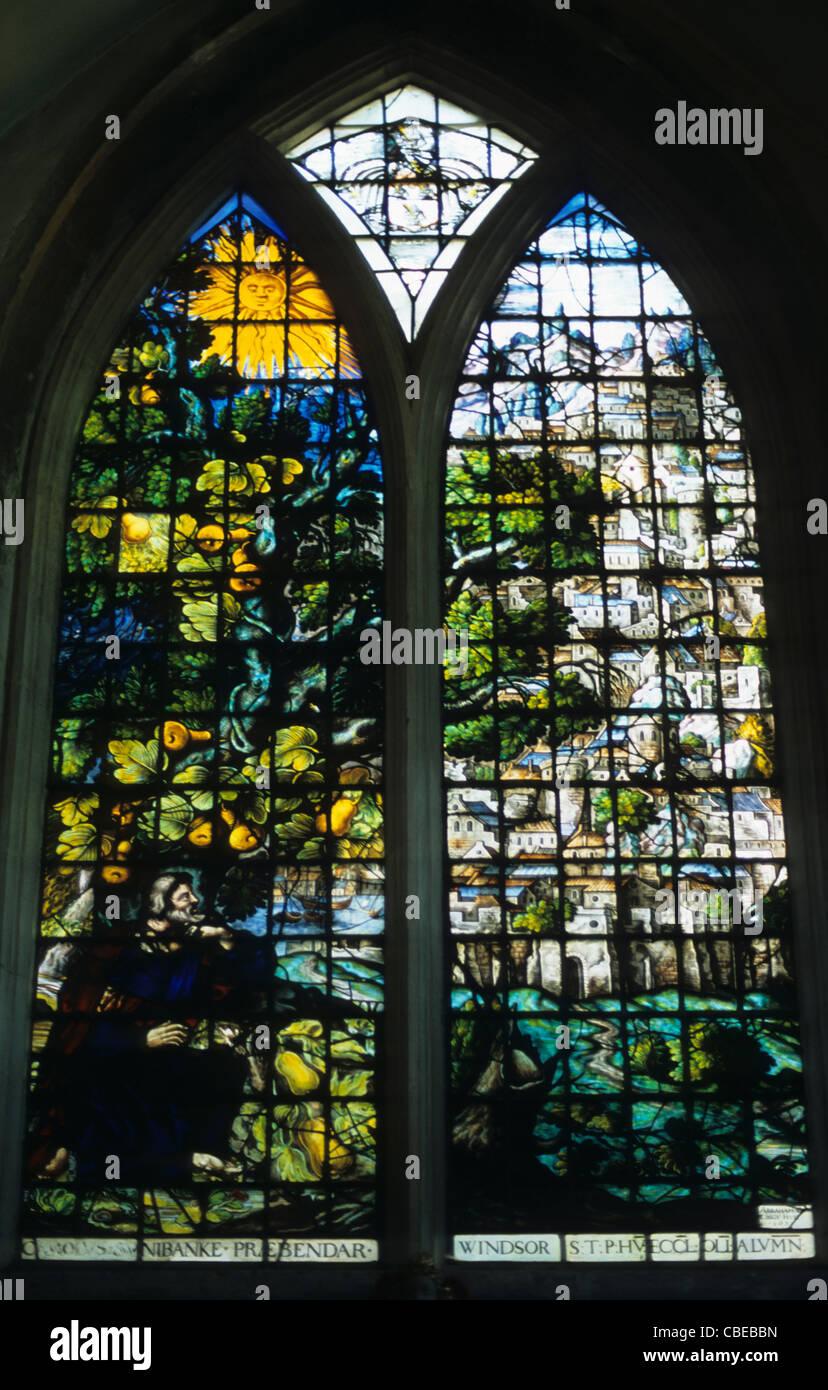 Jonah stained glass window, Christ Church Cathedral, Oxford, UK Stock Photo, Royalty Free Image