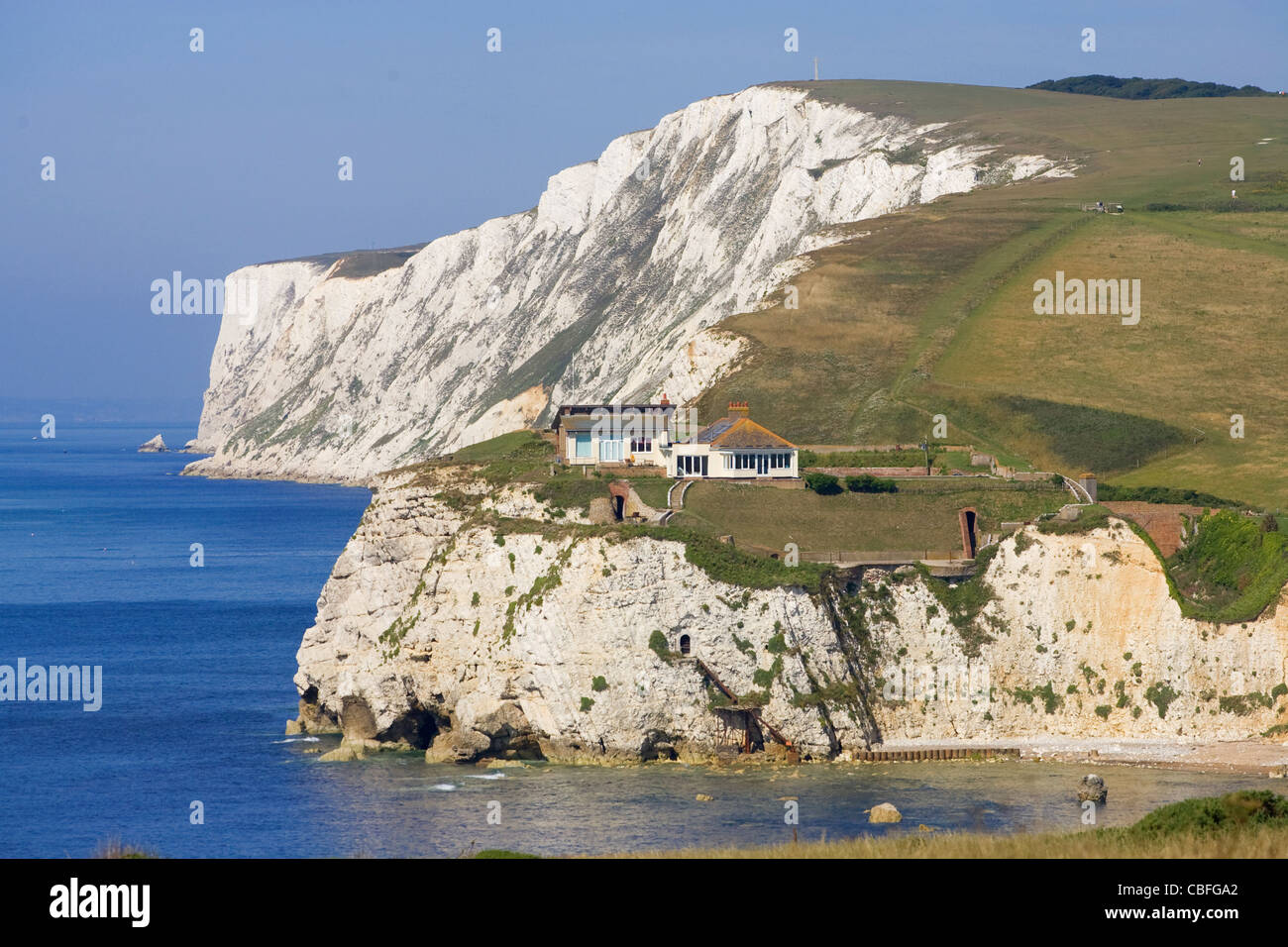 Tennyson Down Monument Chalk Cliffs Freshwater Bay Isle of Wight UK