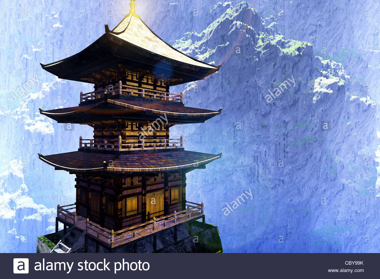 Zen buddhist temple in the mountains Stock Photo, Royalty Free Image