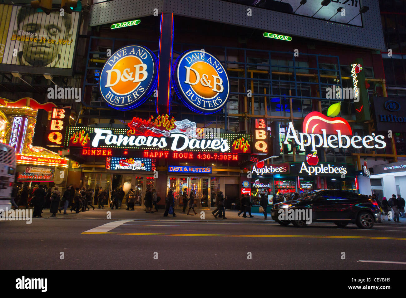 Restaurants along 42nd street in Times Square in New York Stock Photo