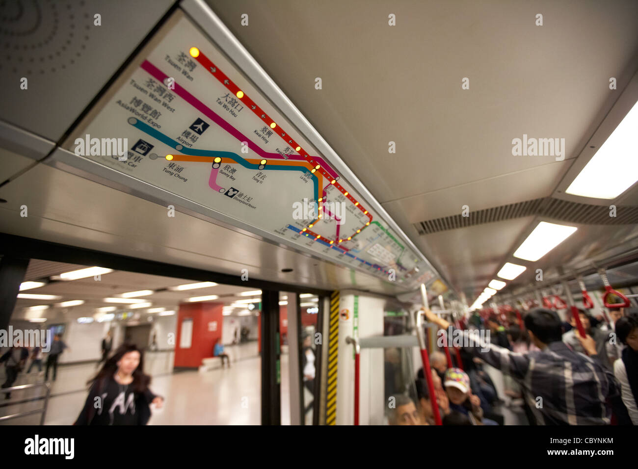 Mtr Routemap Inside Train Carriage On Hong Kong Mtr Public Transport