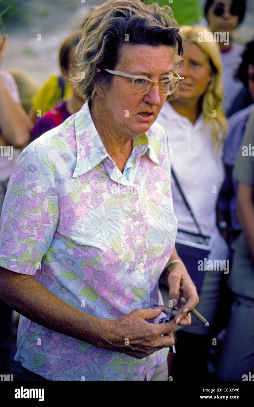 Renowned cigar-smoking archaeologist Mary Leakey describes early-man Stock Photo, Royalty Free ...