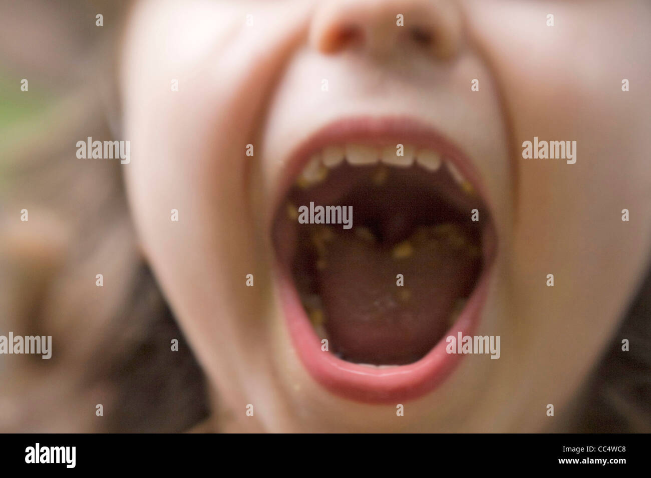 Close Up of Girl Showing Food in Mouth Stock Photo, Royalty Free Image
